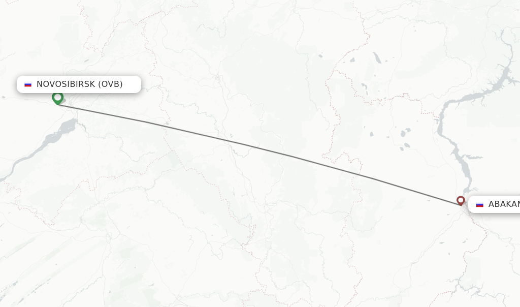 Flights from Novosibirsk to Abakan route map