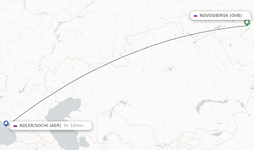 Flights from Novosibirsk to Adler/Sochi route map