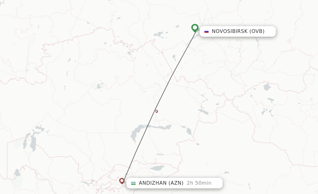 Flights from Novosibirsk to Andizhan route map