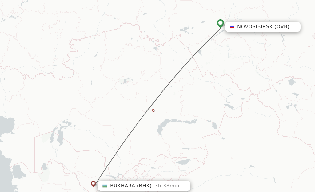 Flights from Novosibirsk to Bukhara route map
