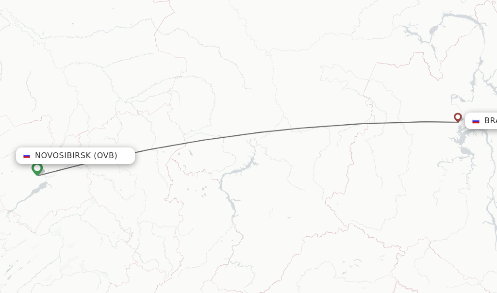 Flights from Novosibirsk to Bratsk route map