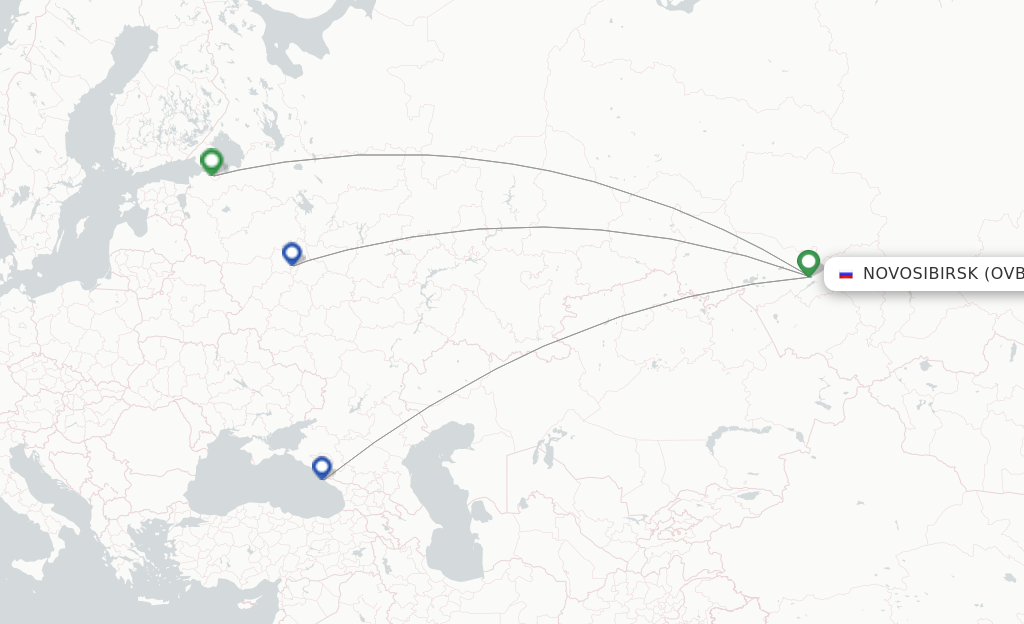 Route map with flights from Novosibirsk with Pobeda