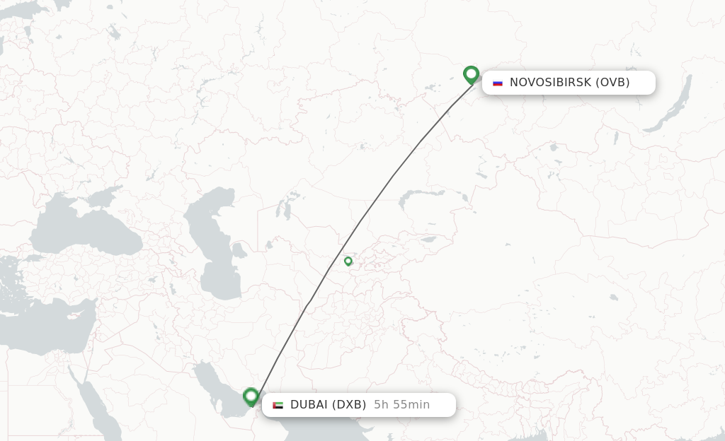 Flights from Novosibirsk to Dubai route map