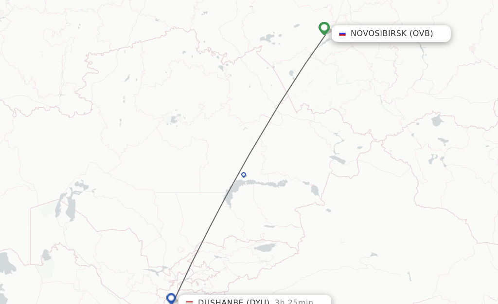 Flights from Novosibirsk to Dushanbe route map