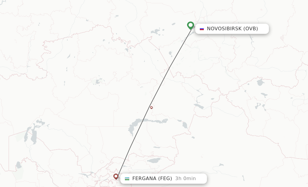 Flights from Novosibirsk to Fergana route map