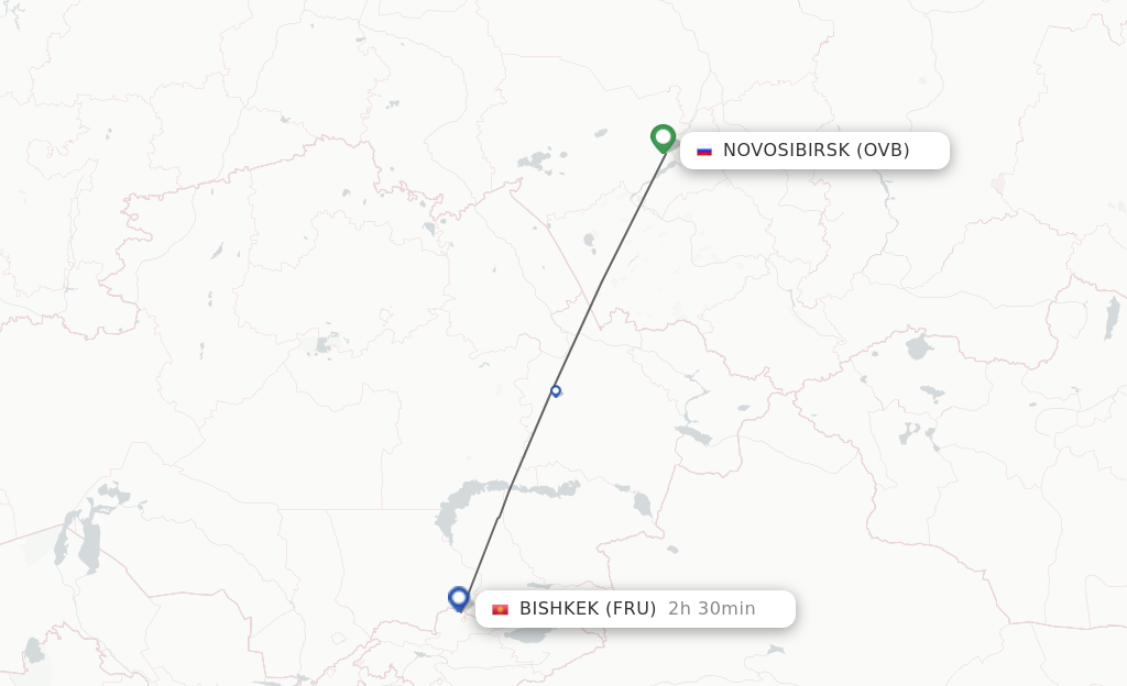 Flights from Novosibirsk to Bishkek route map