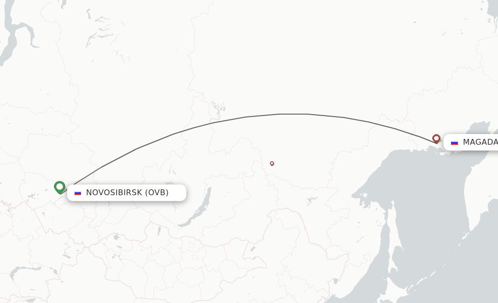 Flights from Novosibirsk to Magadan route map