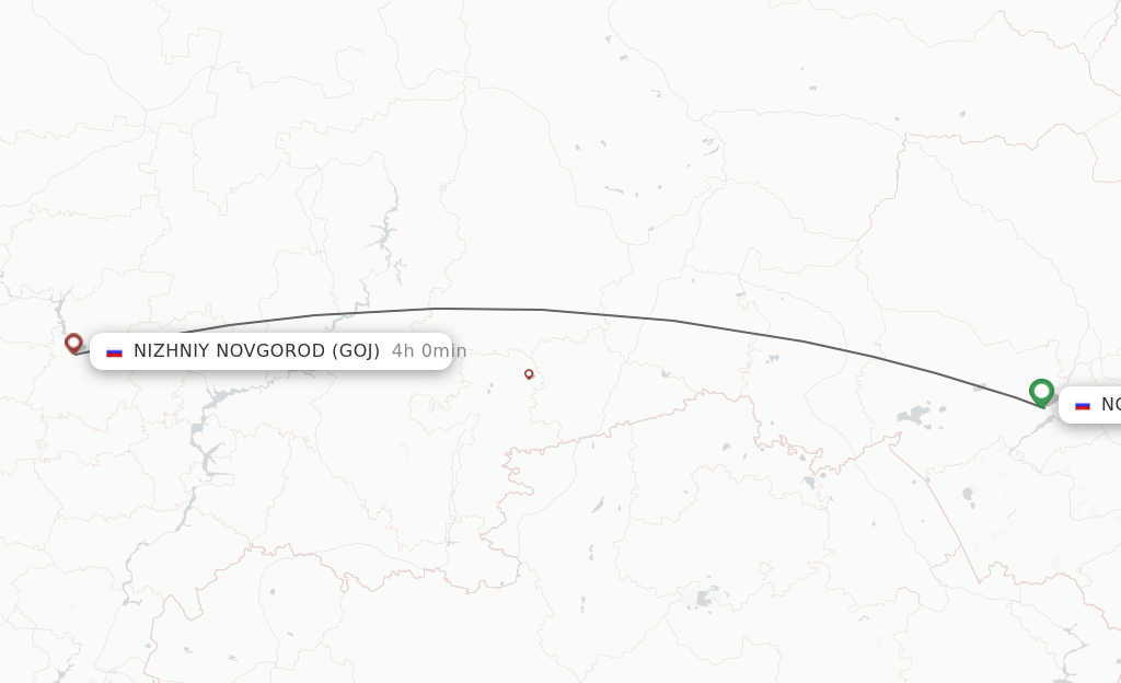 Flights from Novosibirsk to Nizhniy Novgorod route map