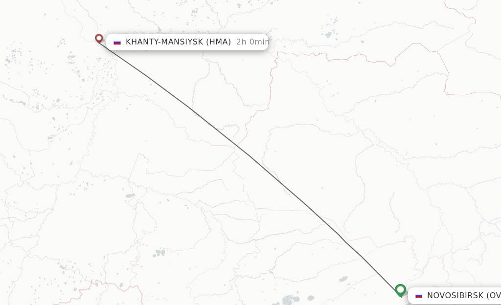 Flights from Novosibirsk to Khanty-Mansiysk route map