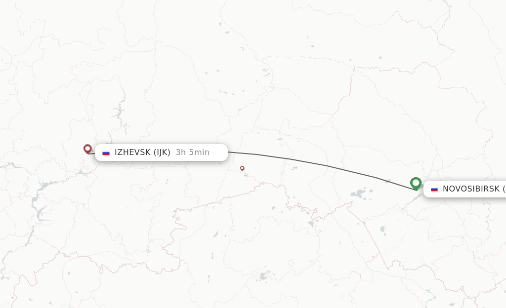 Flights from Novosibirsk to Izhevsk route map