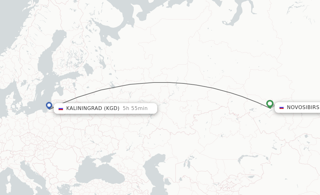 Flights from Novosibirsk to Kaliningrad route map
