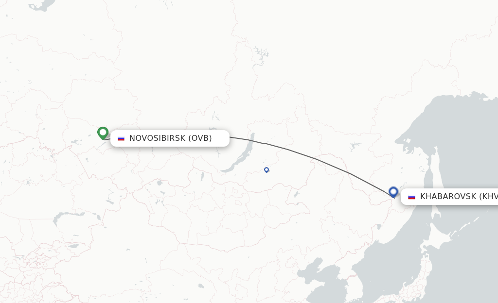 Flights from Novosibirsk to Khabarovsk route map