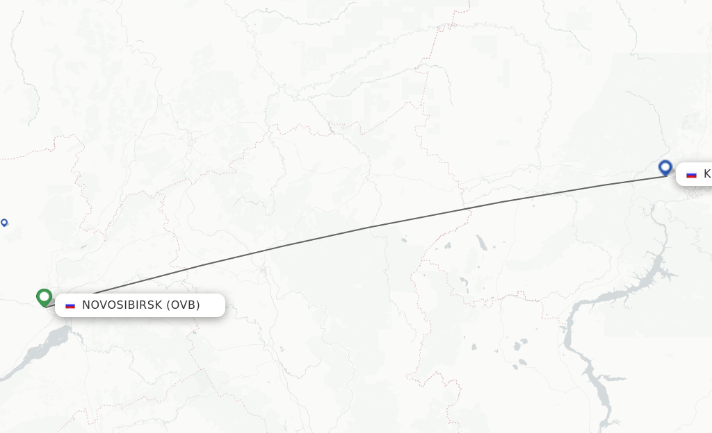 Flights from Novosibirsk to Krasnojarsk route map