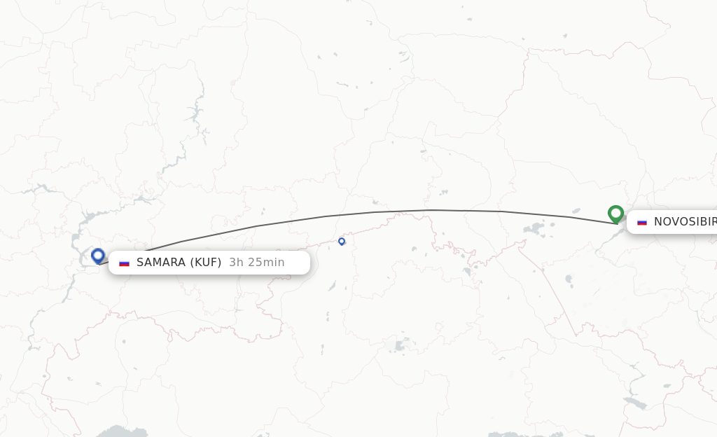 Flights from Novosibirsk to Samara route map