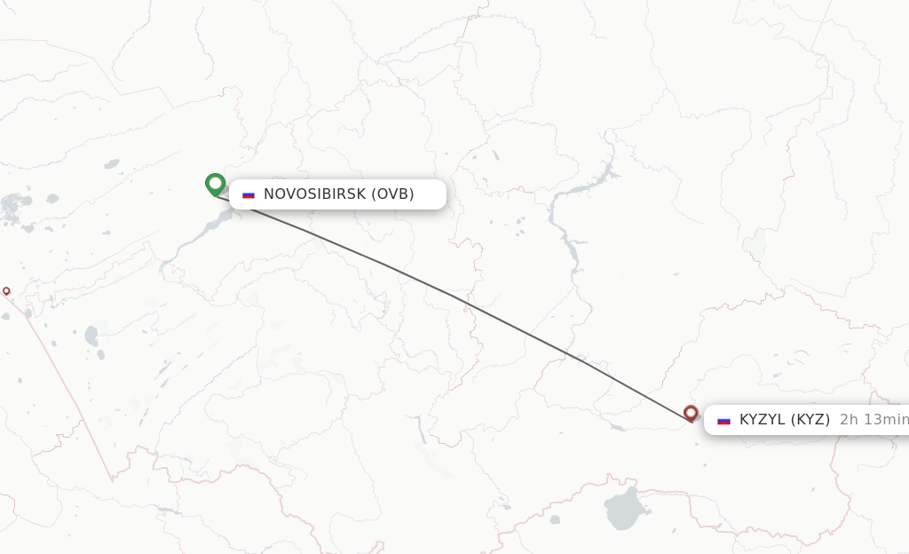 Flights from Novosibirsk to Kyzyl route map