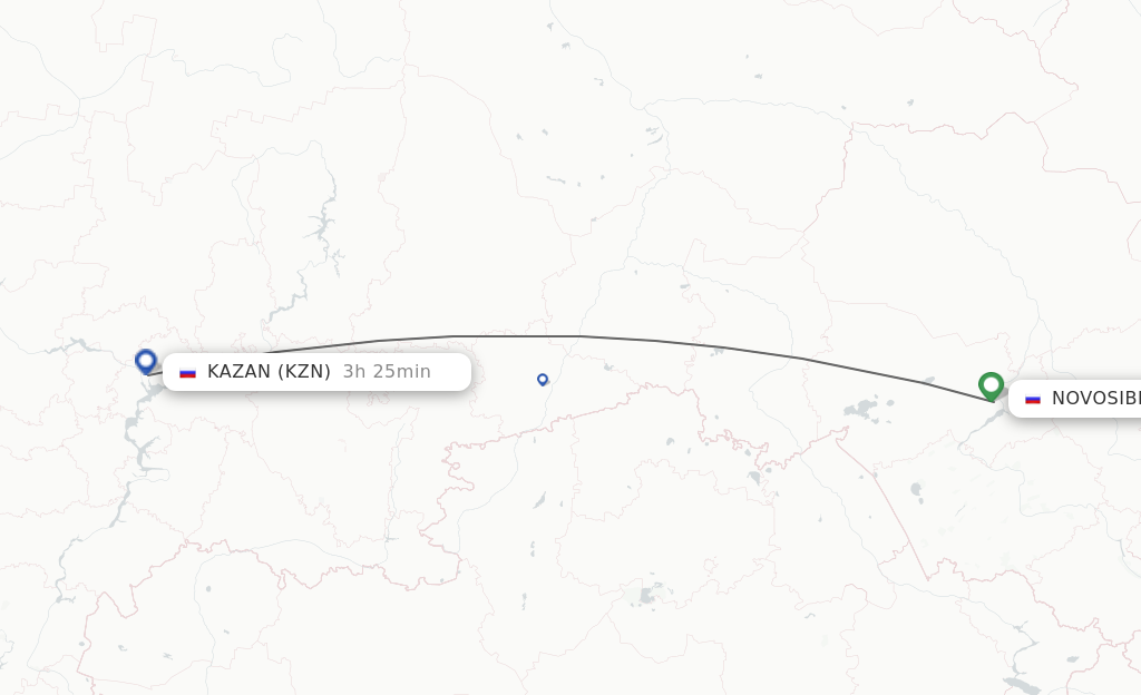 Flights from Novosibirsk to Kazan route map