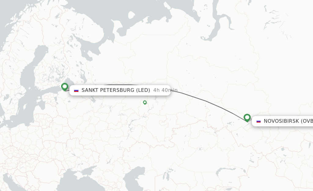 Flights from Novosibirsk to Sankt Petersburg route map