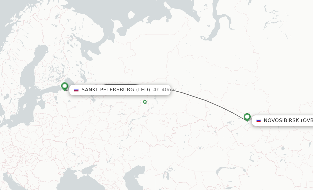 Flights from Novosibirsk to Saint Petersburg route map