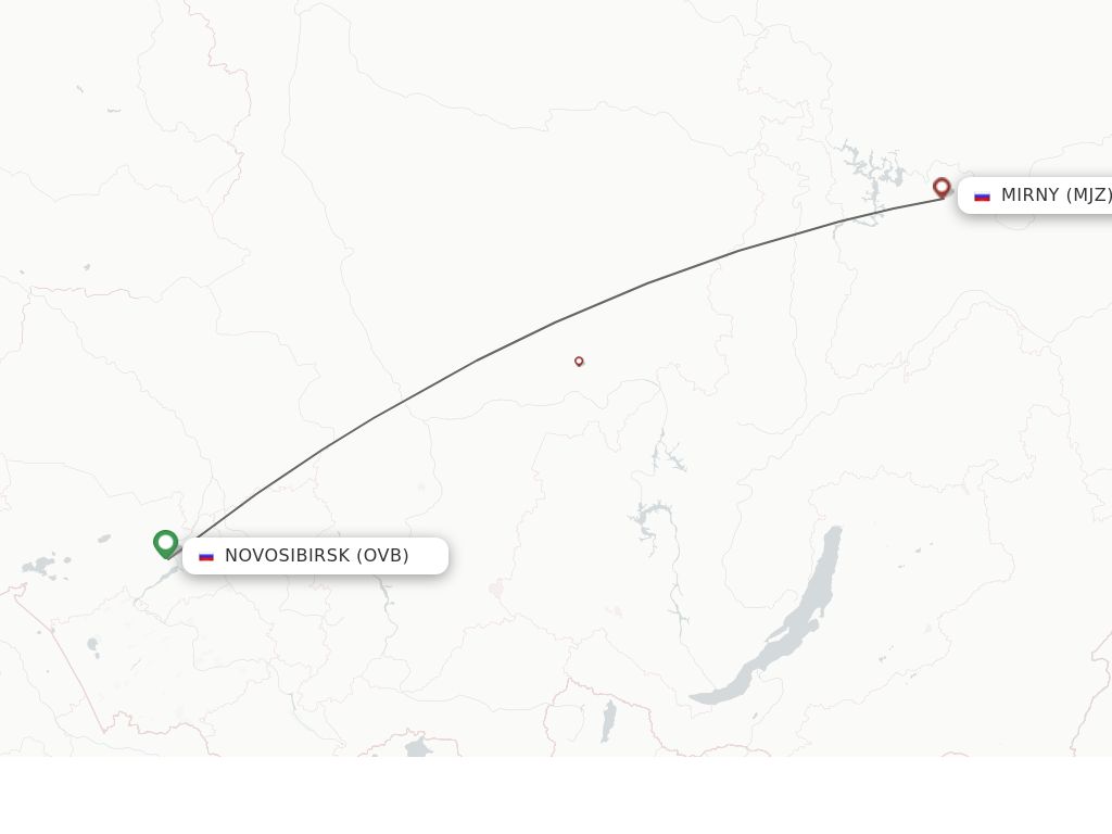 Flights from Novosibirsk to Mirnyj route map