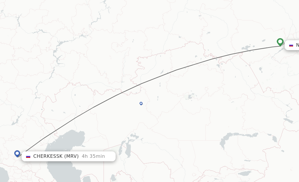 Flights from Novosibirsk to Mineralnye Vody route map