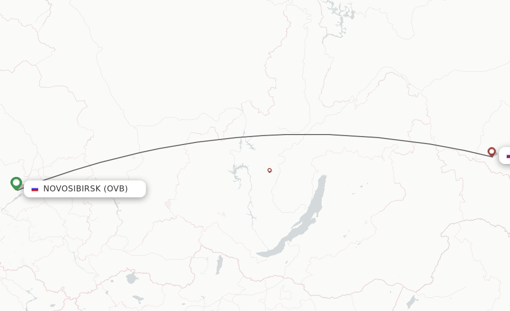 Flights from Novosibirsk to Neryungri route map