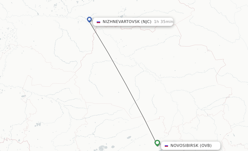 Flights from Novosibirsk to Nizhnevartovsk route map