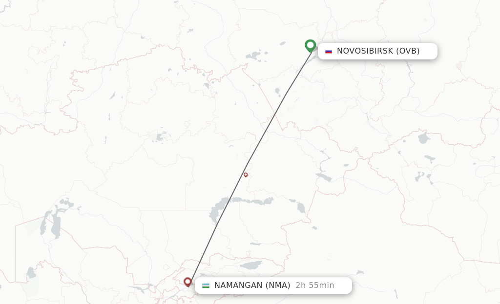 Flights from Novosibirsk to Namangan route map