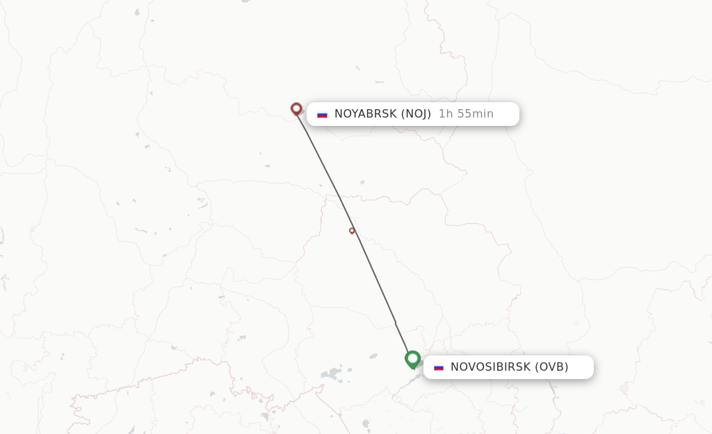 Flights from Novosibirsk to Nojabrxsk route map