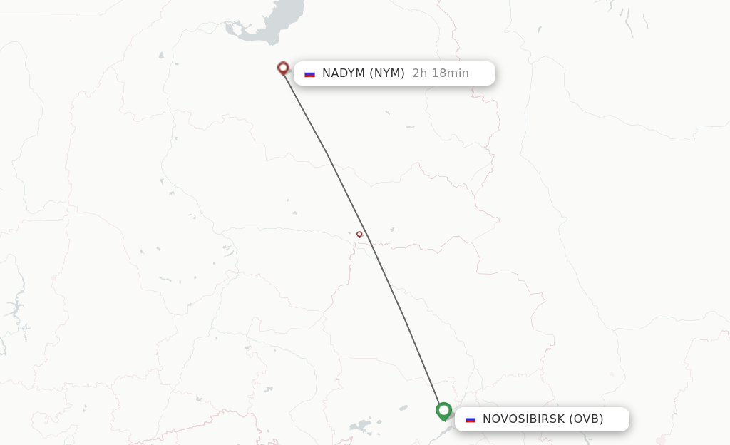 Flights from Novosibirsk to Nadym route map