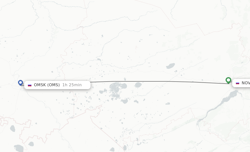 Flights from Novosibirsk to Omsk route map