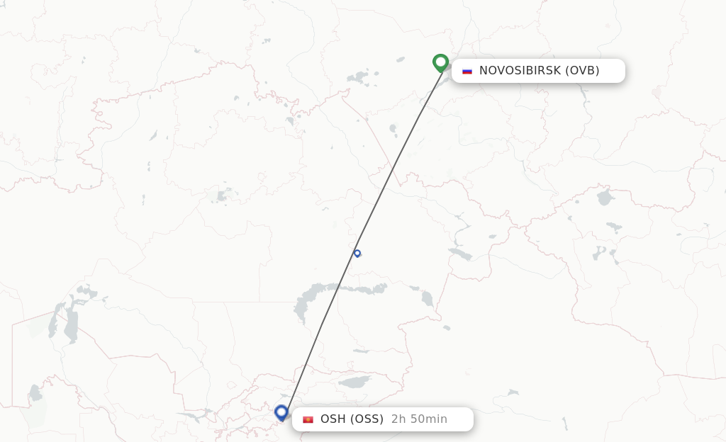 Flights from Novosibirsk to Osh route map