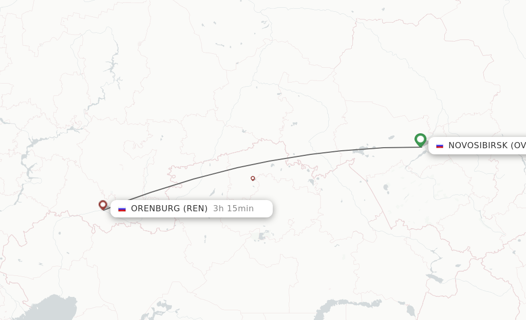 Flights from Novosibirsk to Orenburg route map