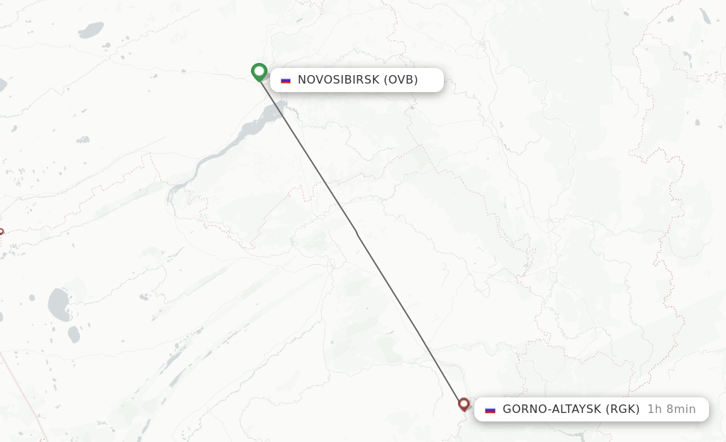 Flights from Novosibirsk to Gorno-Altaysk route map