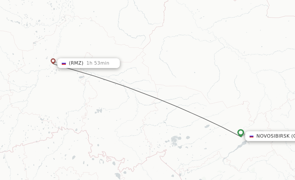 Flights from Novosibirsk to Tobolsk route map