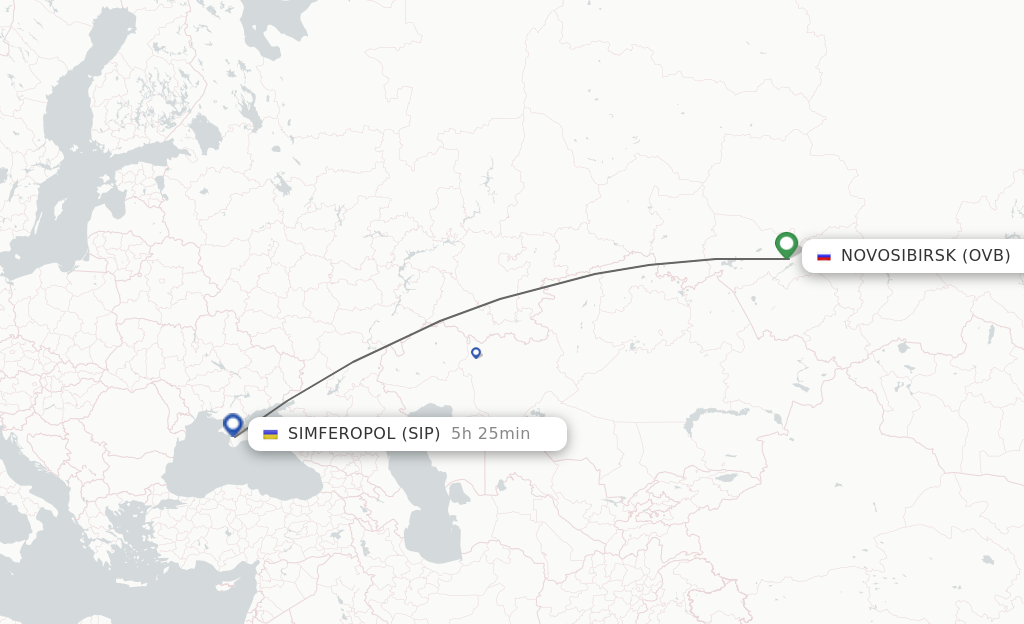 Flights from Novosibirsk to Simferopol route map