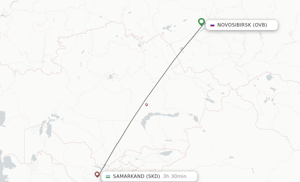 Flights from Novosibirsk to Samarkand route map