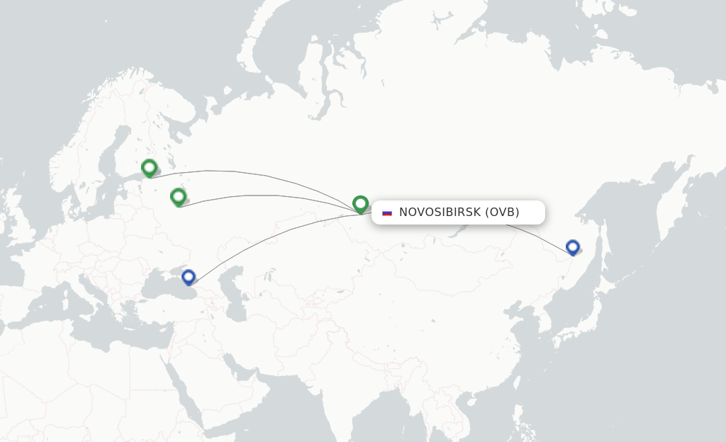 Route map with flights from Novosibirsk with Aeroflot