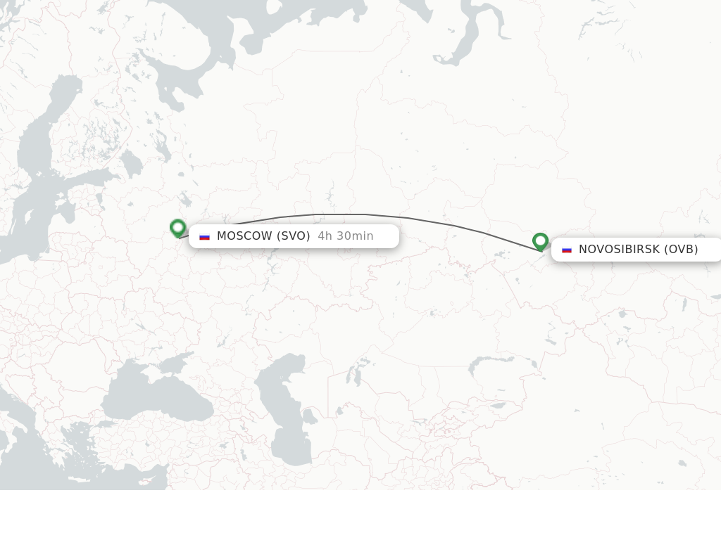 Flights from Novosibirsk to Moscow route map