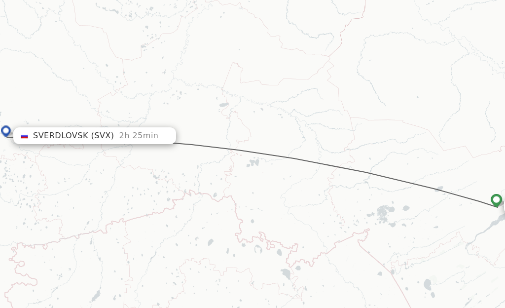 Flights from Novosibirsk to Yekaterinburg route map