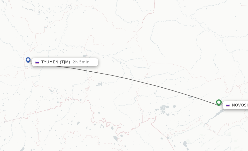 Flights from Novosibirsk to Tyumen route map