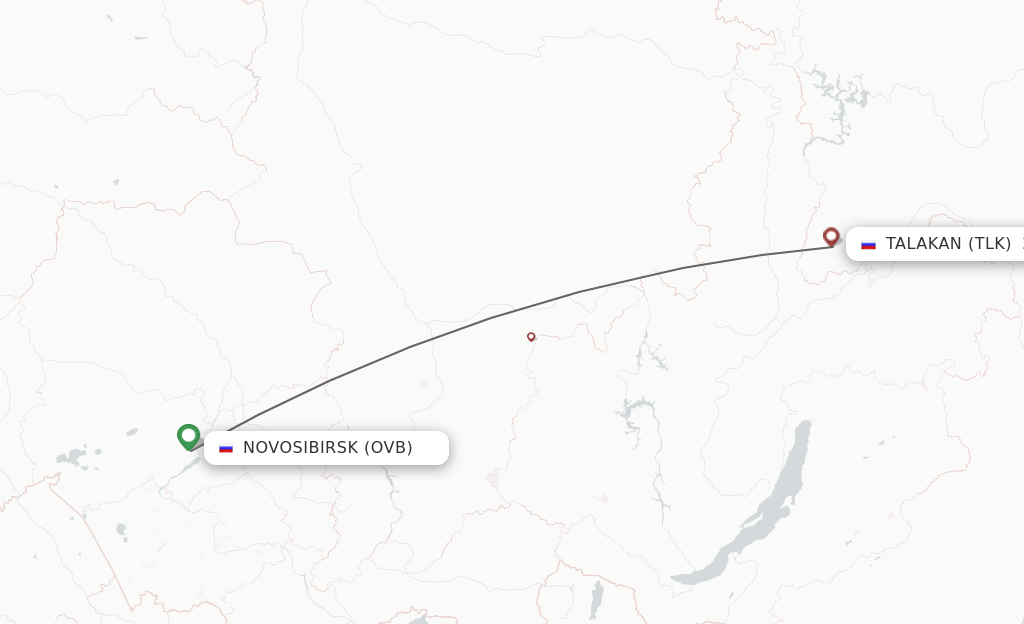 Flights from Novosibirsk to Talakan route map