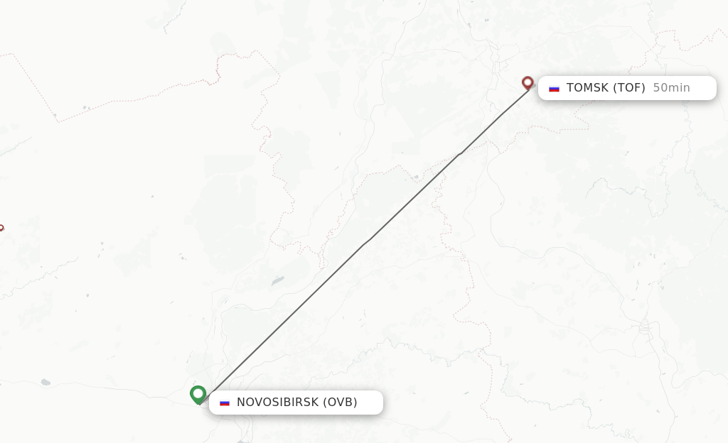 Flights from Novosibirsk to Tomsk route map