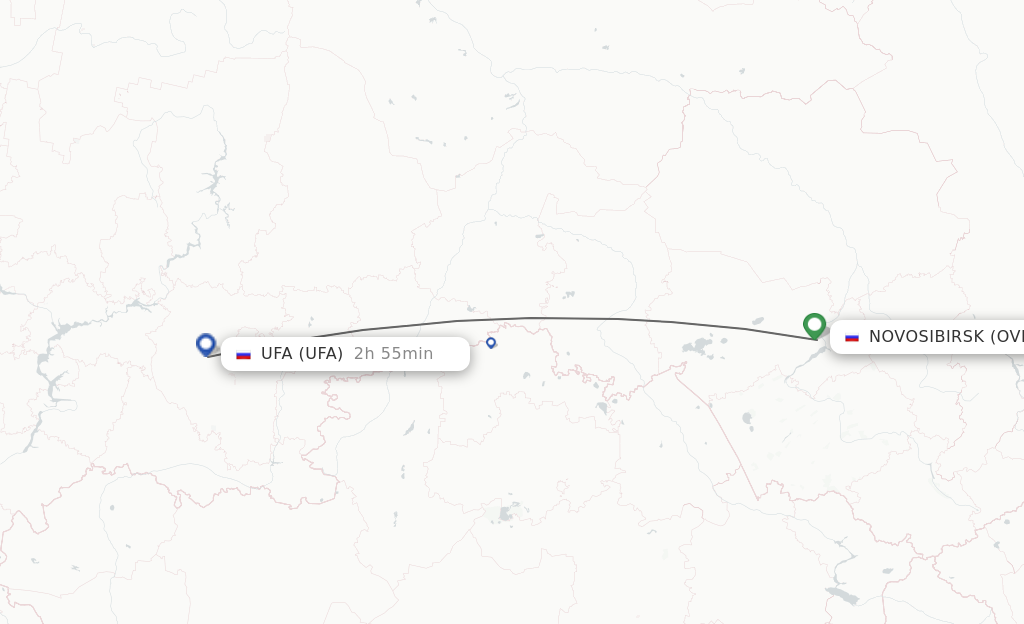 Flights from Novosibirsk to Ufa route map