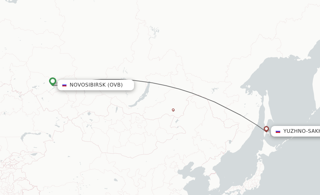 Flights from Novosibirsk to Yuzhno-Sakhalinsk route map