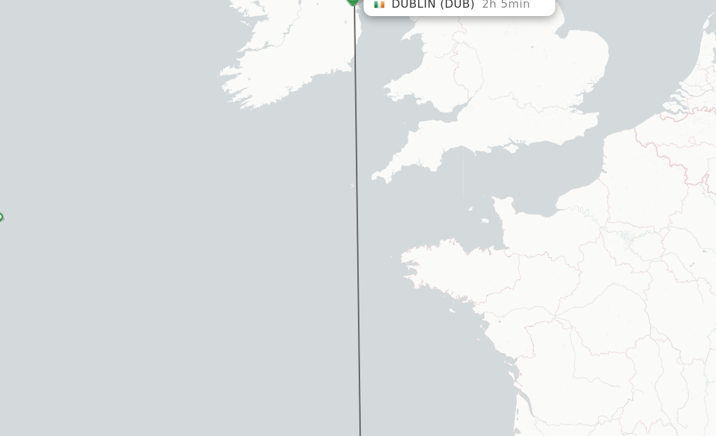 Flights from Asturias to Dublin route map