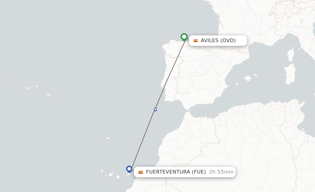 Flights from Asturias to Puerto del Rosario route map