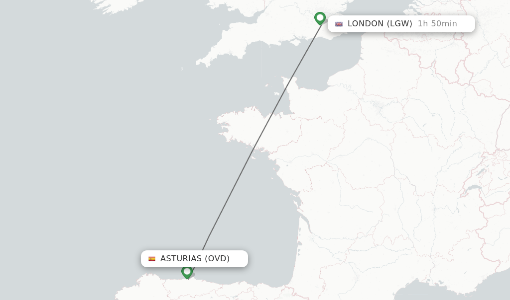 Flights from Asturias to London route map