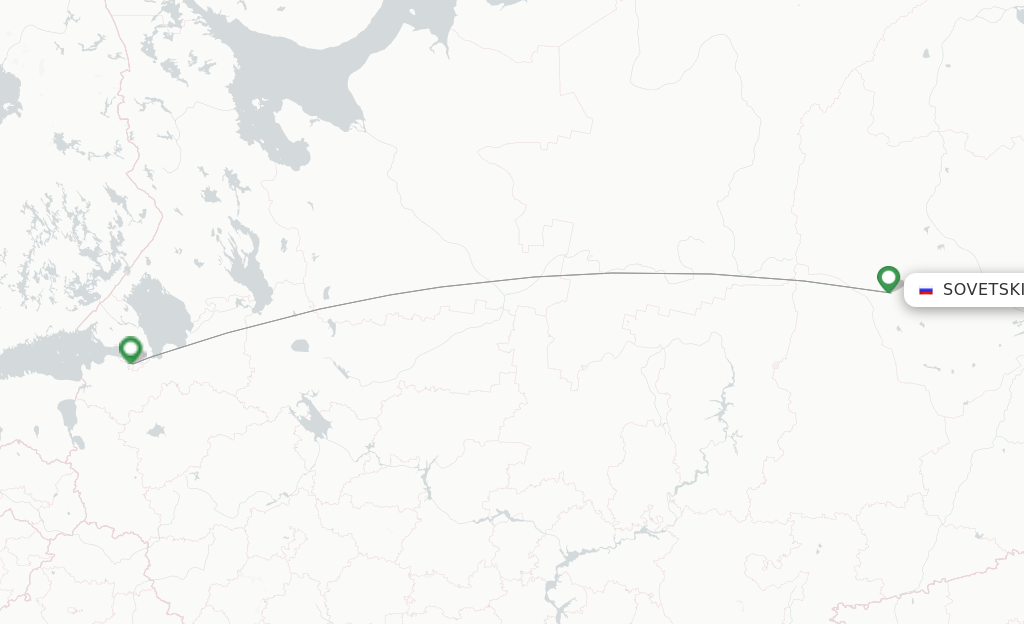 Route map with flights from Sovetsky with Severstal Avia