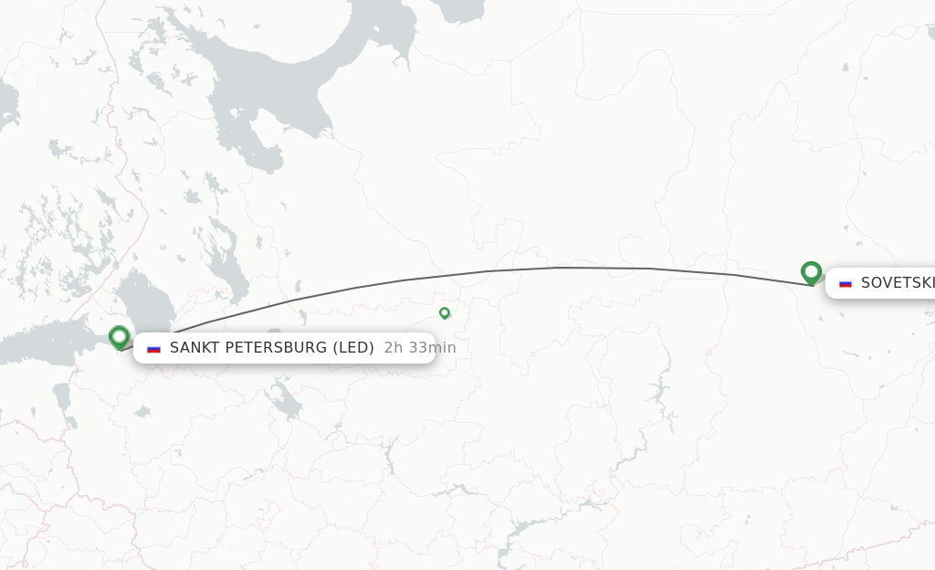 Flights from Sovetsky to Saint Petersburg route map