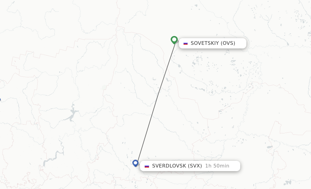 Flights from Sovetsky to Yekaterinburg route map